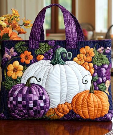 Pumpkin Smile Quilted Tote Bag
