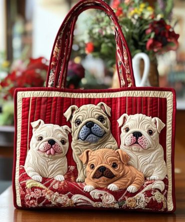 Puppy Cozy Time Quilted Tote Bag