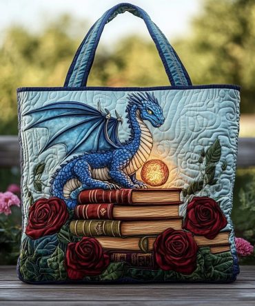 Reading Dragon Quilted Tote Bag