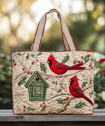 Red Cardinal Quilted Tote Bag
