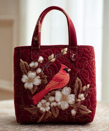 Red Cardinal Quilted Tote Bag