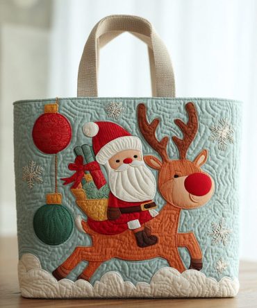 Reindeer Santa Claus Quilted Tote Bag