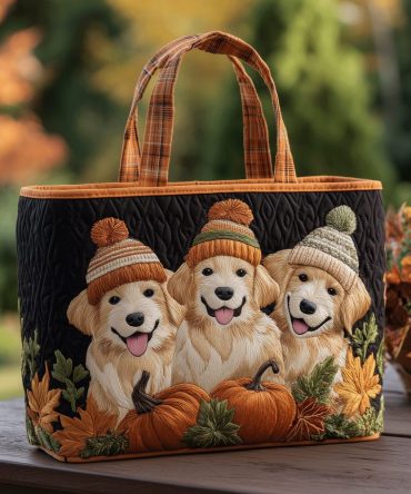 Retriever Pumpkin Patch Quilted Tote Bag