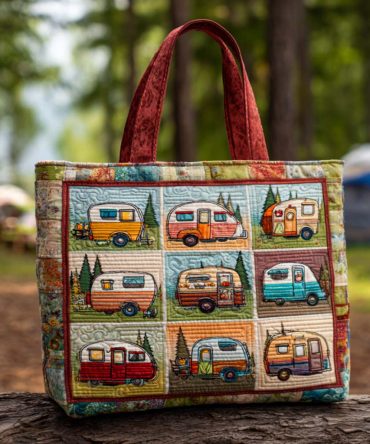 Retro Campers Quilted Tote Bag