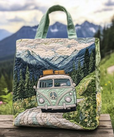 Retro Wheelscape Quilted Tote Bag