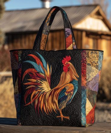 Rooster Patchwork Quilted Tote Bag
