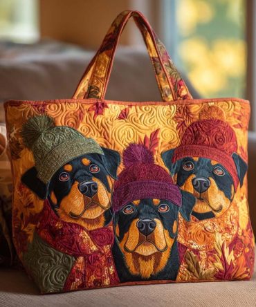 Rottie Autumn Trio Quilted Tote Bag
