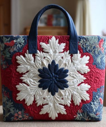 Royal Snowflake Motif Quilted Tote Bag