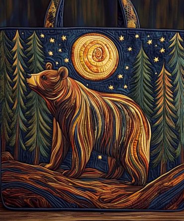Rustic Grizzly Quilted Tote Bag