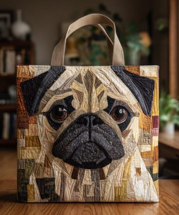 Rustic Pug Quilted Tote Bag