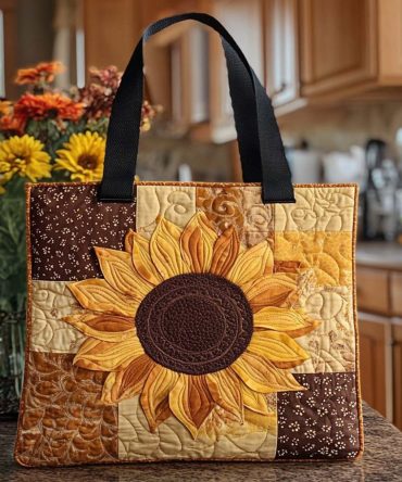 Rustic Sunflower Charm Quilted Tote Bag