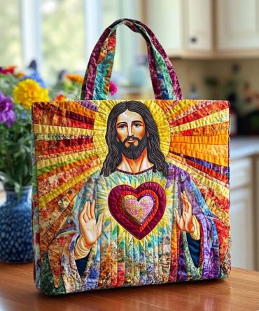 Sacred Heart Joy Quilted Tote Bag