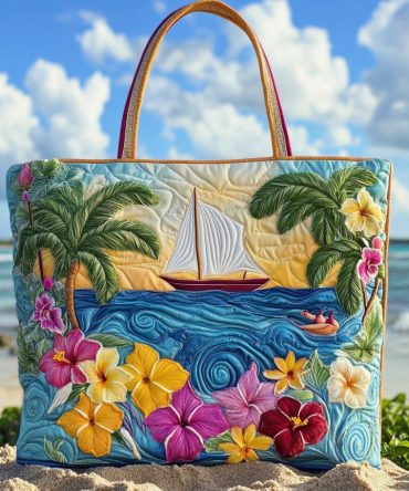 Sailing Tropics Quilted Tote Bag
