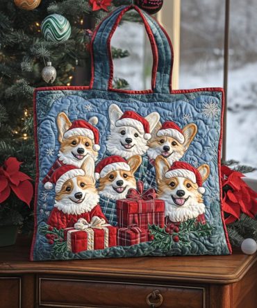 Santa Corgi Quilted Tote Bag