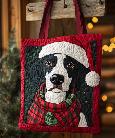 Santa Dalmatian Glow Quilted Tote Bag