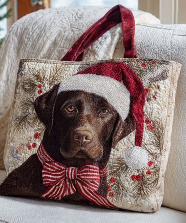 Santa Lab Quilted Tote Bag