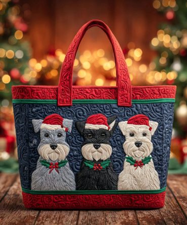 Santa Schnauzer Friends Quilted Tote Bag