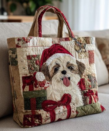 Santa Shih Tzu Quilted Tote Bag