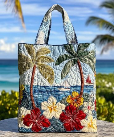 Scarlet Petal Quilted Tote Bag