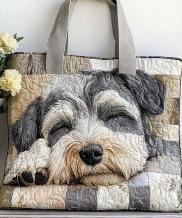 Schnauzer Sweet Nap Quilted Tote Bag