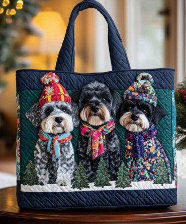 Schnauzer Winter Style Quilted Tote Bag