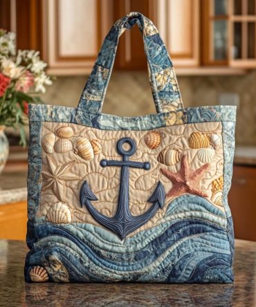 Seaside Grid Quilted Tote Bag
