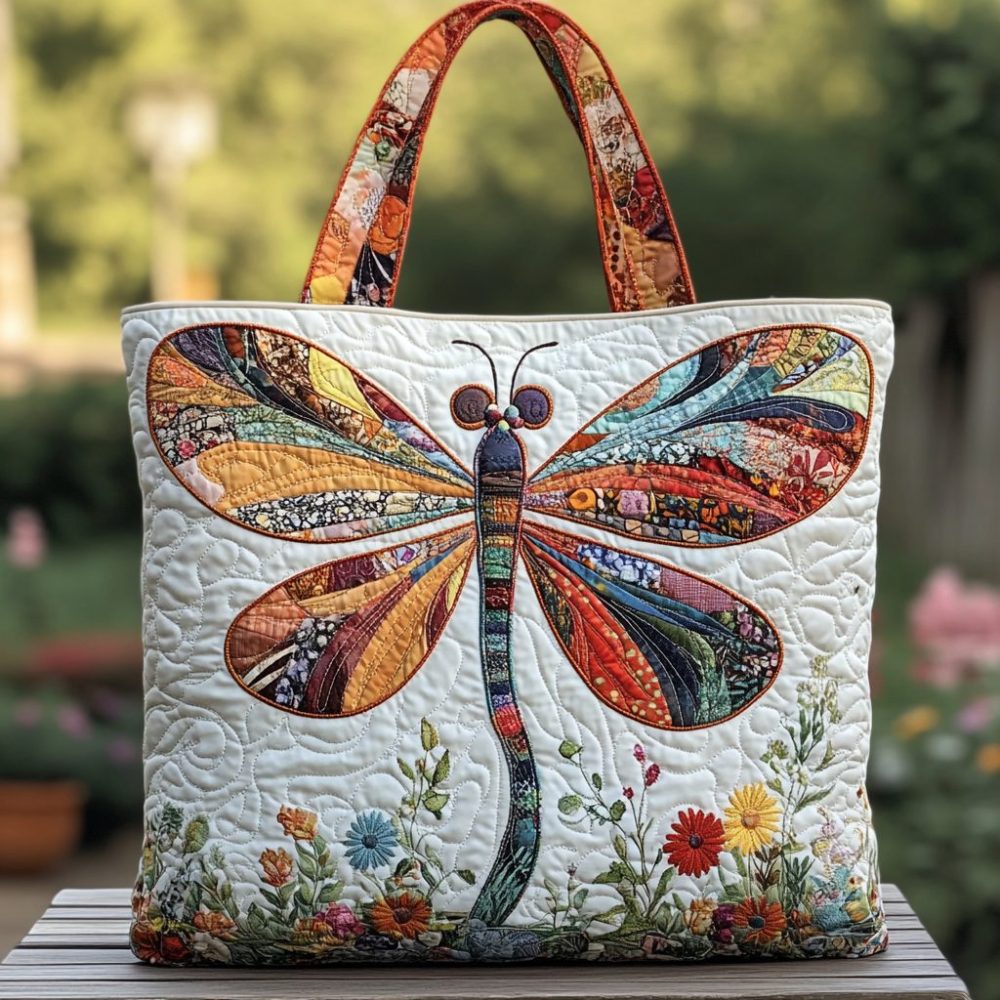 Serene Dragonfly Quilted Tote Bag