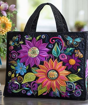 Shining Sunflower Hug Quilted Tote Bag