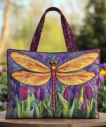 Shiny Dragonfly Quilted Tote Bag