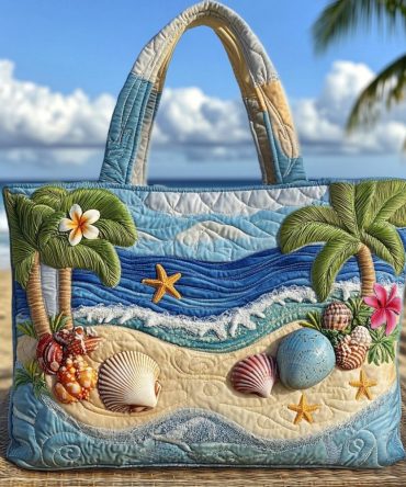 Shoreline Shells Quilted Tote Bag