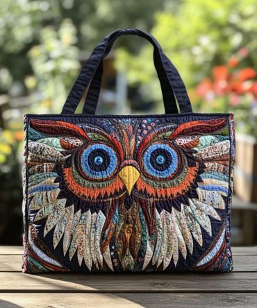 Silent Owl Quilted Tote Bag