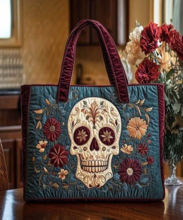 Skull Charm Quilted Tote Bag
