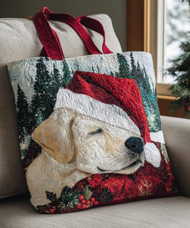 Sleepy Lab Claus Quilted Tote Bag