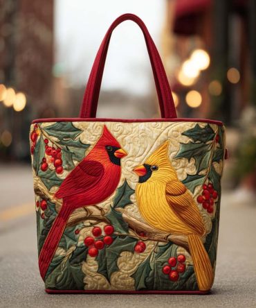 Snow Cardinal Quilted Tote Bag