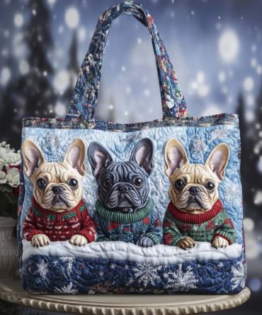 Snowy Bat Ears Quilted Tote Bag