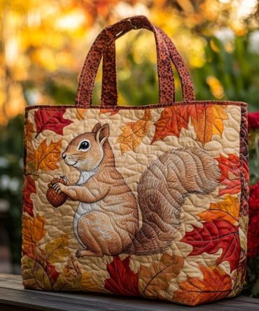 Squirrel Bliss Quilted Tote Bag