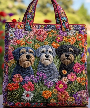 Standard Schnauzer Pups Quilted Tote Bag