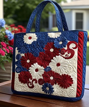 Star-Spangled Daisies Quilted Tote Bag