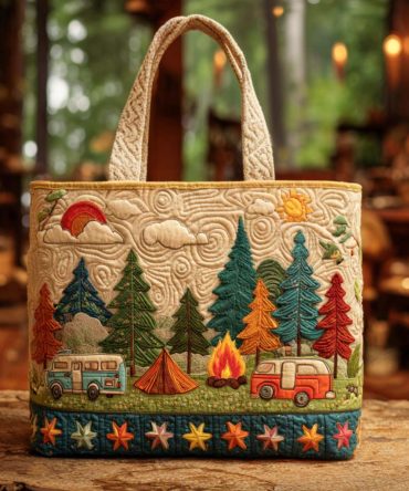 Starlit Campground Quilted Tote Bag
