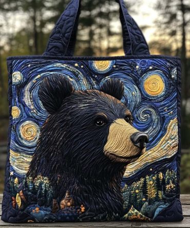 Starry Black Bear Quilted Tote Bag