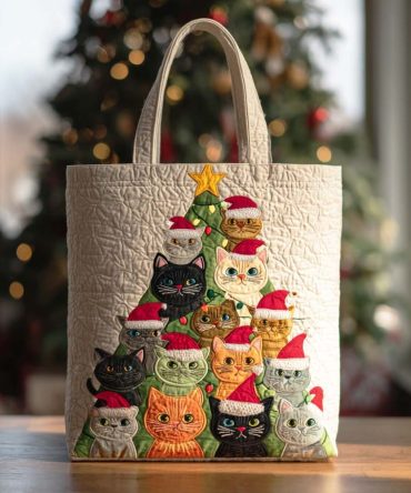 Starry Cat Quilted Tote Bag