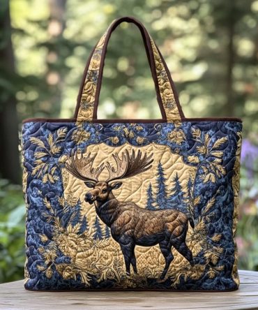Starry Moose Quilted Tote Bag
