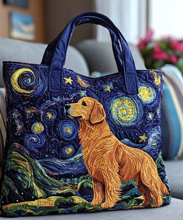 Starry Night Dog Quilted Tote Bag
