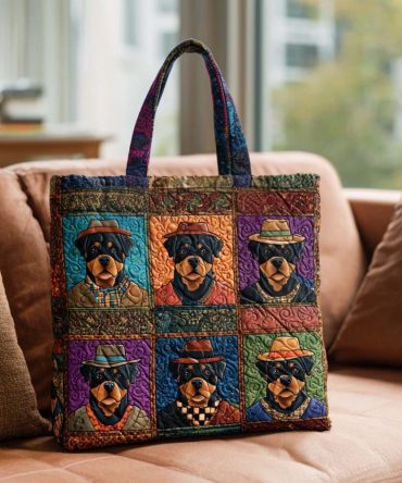 Stylish Rottie Grid Quilted Tote Bag