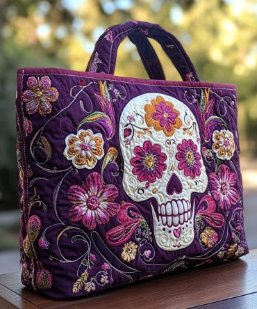 Sugar Skull Serenade Quilted Tote Bag
