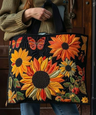Sunflower Butterfly Quilted Tote Bag