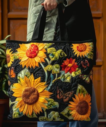 Sunflower Night Quilted Tote Bag