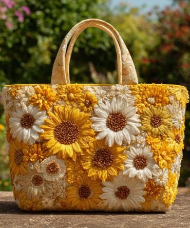 Sunflower Burst Quilted Tote Bag