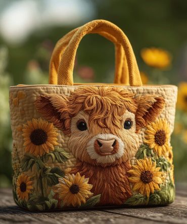 Sunflower Cow Quilted Tote Bag