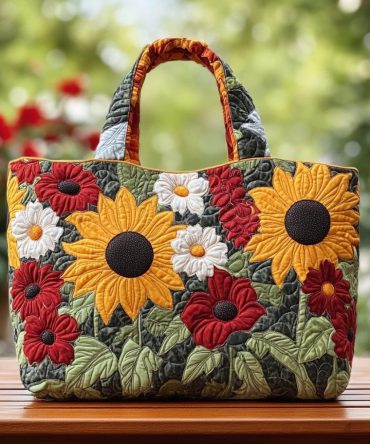 Sunflower Field Quilted Tote Bag